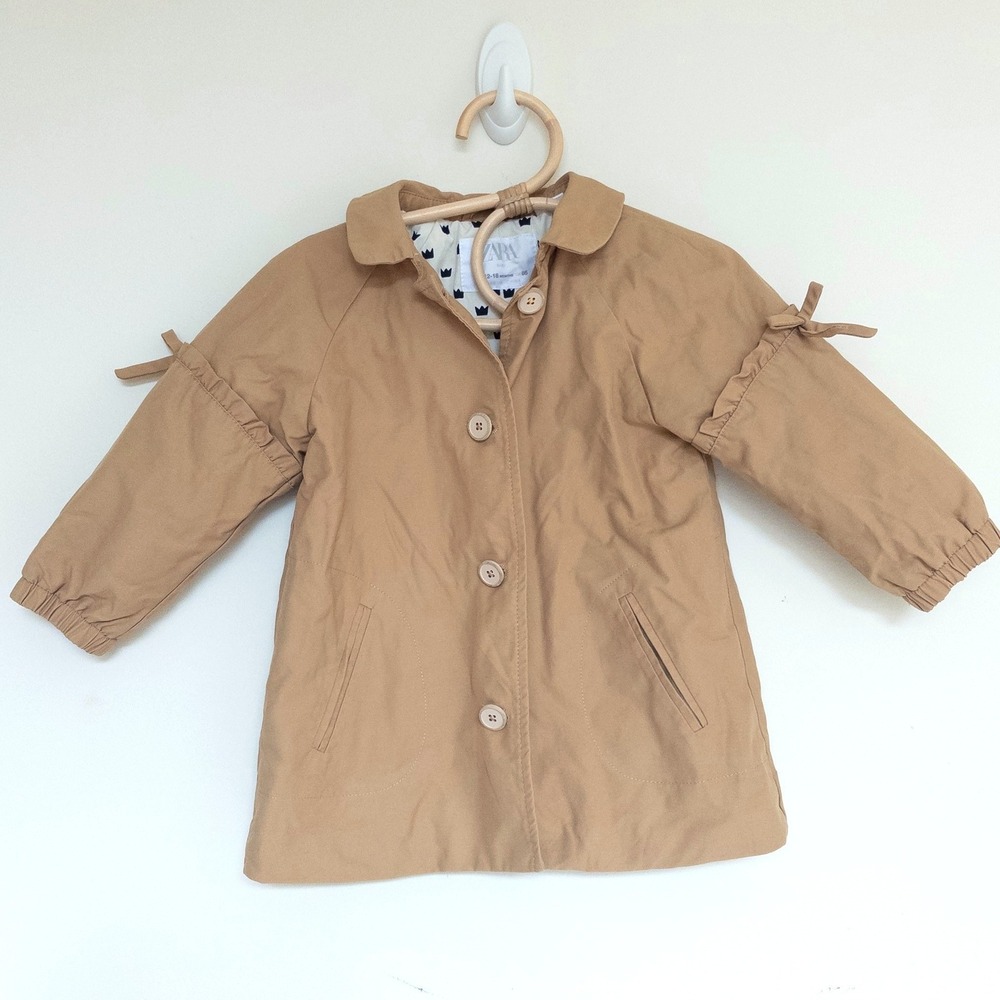 Zara Baby Trench Jacket Tan Ruffle Bow Toddler Girl 12-18 Months